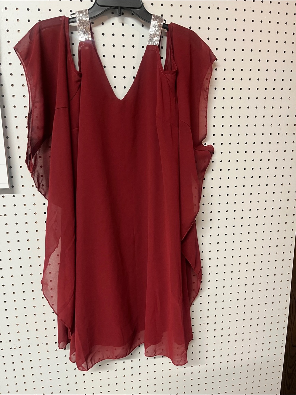 SHEIN Burgundy V-Neck Chiffon Mini Dress with Sparkle Straps